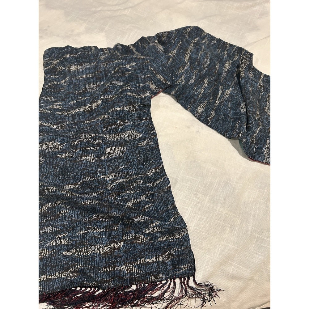 Vintage 90s Burnout Velvet & Silk Patchwork Scarf Fringed 57"x10" Boho Luxury - Picture 11 of 13